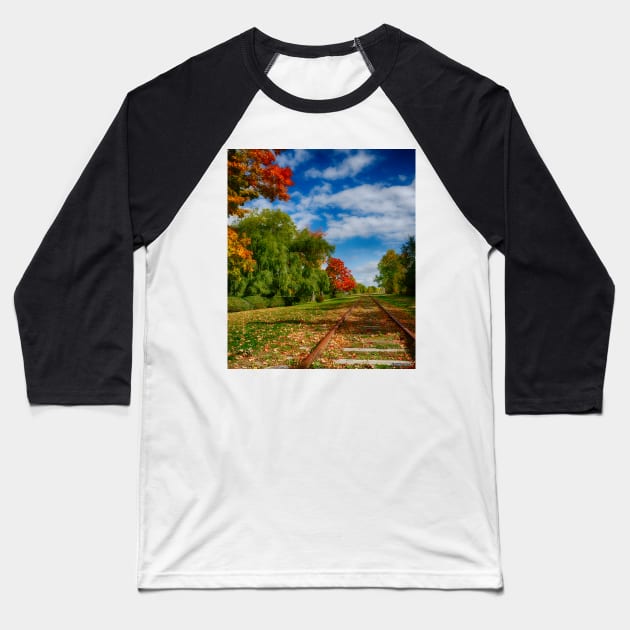 Railroad Tracks at Grand-Pre National Historic Site Baseball T-Shirt by kenmo